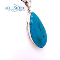 Sterling Silver Pendant with an Extra Large Natural 1" x 1.75" Turquoi