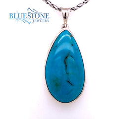 Sterling Silver Pendant with an Extra Large Natural 1" x 1.75" Turquoi