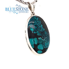 Sterling Silver Pendant with a Large Natural Turquoise on a Petite Wei