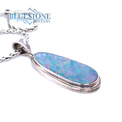 Extra Large Sterling Silver Large Pendant with One Australian Opal, Co