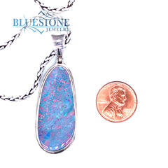 Extra Large Sterling Silver Large Pendant with One Australian Opal, Co