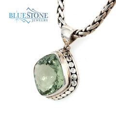 Extra Large Sterling Silver Pendant with One Square Cushion Cut Green
