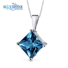 14 Karat White Gold Pendant with One 8mm Square Princess Cut 3.00 Cara