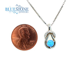 Sterling Silver Rhodium Plated Pendant with One 5mm Round Lab Created