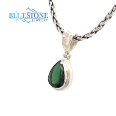Small Sterling Silver Pendant with a 7mm x 11mm Pear Cut Green Tourmal