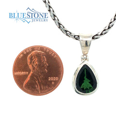 Small Sterling Silver Pendant with a 7mm x 11mm Pear Cut Green Tourmal