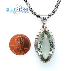 Sterling Silver Pendant with One Marquise Cut Green Amethyst. Pendant