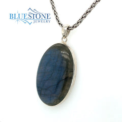 Sterling Silver Pendant with Large Oval Labradorite Gemstone. Pendant