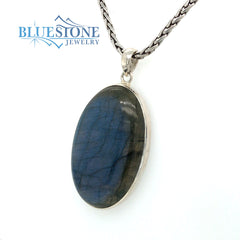 Sterling Silver Pendant with Large Oval Labradorite Gemstone. Pendant
