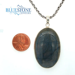 Sterling Silver Pendant with Large Oval Labradorite Gemstone. Pendant