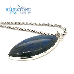 Sterling Silver Pendant with Medium Marquise Shaped Labradorite Gemsto