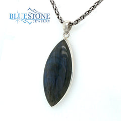 Sterling Silver Pendant with Medium Marquise Shaped Labradorite Gemsto