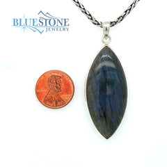 Sterling Silver Pendant with Medium Marquise Shaped Labradorite Gemsto