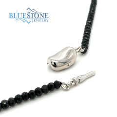 Black Spinel Beaded Necklace with Five Black Rhodium Plated Sterling S