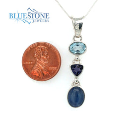 Sterling Silver Necklace with Topaz, Iolite and Kyanite- 18 Inches