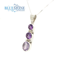 Sterling Silver Rhodium Plated Pendant with Three Various Toned Amethy