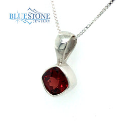Sterling Silver Rhodium Plated Pendant with One 6mm Square Cushion Cut