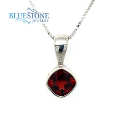 Sterling Silver Rhodium Plated Pendant with One 6mm Square Cushion Cut