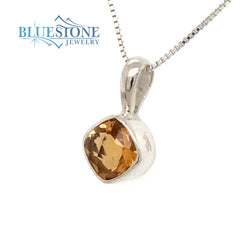 Sterling Silver Rhodium Plated Pendant with One 6mm Square Cushion Cut