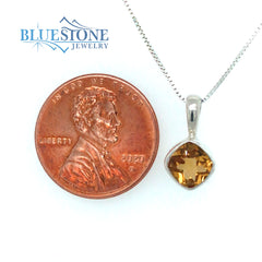Sterling Silver Rhodium Plated Pendant with One 6mm Square Cushion Cut