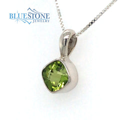 Silver Pendant with Peridot- 18 Inches