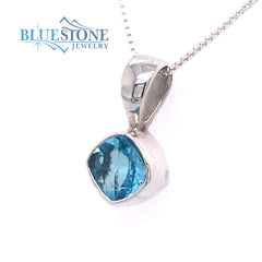 Sterling Silver Rhodium Plated Pendant with One 6mm Square Cushion Cut