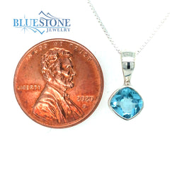 Sterling Silver Rhodium Plated Pendant with One 6mm Square Cushion Cut