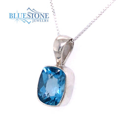 Sterling Silver Blue Topaz Necklace - 18"