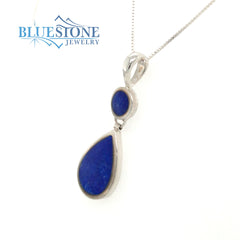 Sterling Silver Rhodium Plated Pendant with Two Natural Lapis Lazuli.