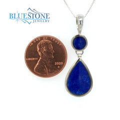 Sterling Silver Rhodium Plated Pendant with Two Natural Lapis Lazuli.