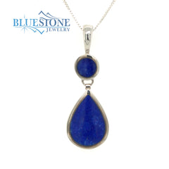 Sterling Silver Rhodium Plated Pendant with Two Natural Lapis Lazuli.