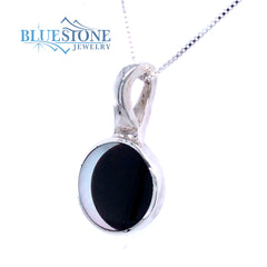 Sterling Silver Pendant w/ Black & White Mother of Pearl -18"