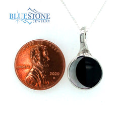 Sterling Silver Pendant w/ Black & White Mother of Pearl -18"