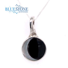 Sterling Silver Pendant w/ Black & White Mother of Pearl -18"