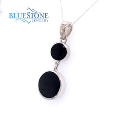 Sterling Silver Rhodium Plated Reversible Pendant with Black and White