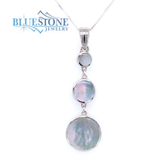 Sterling Silver Reversible Pendant w/ Black & White Mother of Pearl -18"