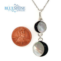 Silver Black and White Mother of Pearl Necklace -18"