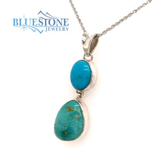 Sterling Silver Rhodium Plated Pendant with Two Natural Turquoises. Pe