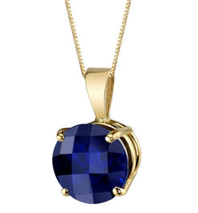 14 Karat Yellow Gold Round Cut 2.50 Carats Blue Lab Created Sapphire P