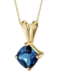 14 Karat Yellow Gold Cushion Cut 1.00 Carats London Blue Topaz Pendant