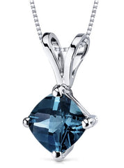 14 Karat White Gold Cushion 6mm 1.00 Carat London Blue Topaz Pendant.