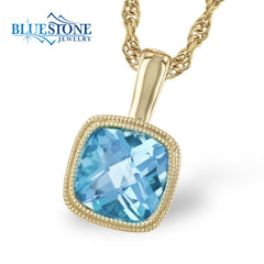 14 Karat Yellow Gold Pendant with One 1.10 Carat Square Cushion Cut Bl