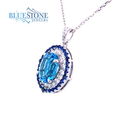 14KWG Pendant w/ Blue Topaz, Sapphire, Diamonds