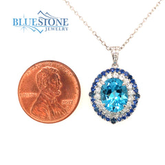 14KWG Pendant w/ Blue Topaz, Sapphire, Diamonds