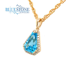 14kt Yellow Gold Pendant with Blue Topaz & Diamonds