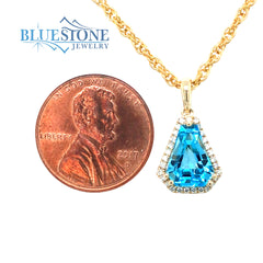 14 Karat Yellow Gold Pendant with One 8mm x 10mm 2.62 Carat Blue Topaz