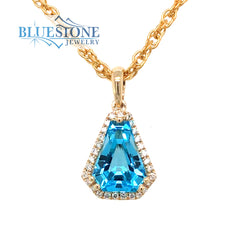 14kt Yellow Gold Pendant with Blue Topaz & Diamonds