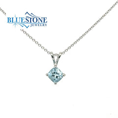 14 Karat White Gold Pendant with One 6mm Square Cushion Cut 0.75 Carat