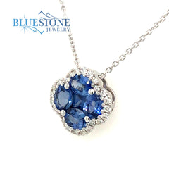 18 Karat White Gold Pendant with 5 Various Shaped Cornflower Blue Tone