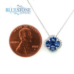 18 Karat White Gold Pendant with 5 Various Shaped Cornflower Blue Tone